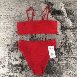 High Cut Red Bandeau Bikini Set